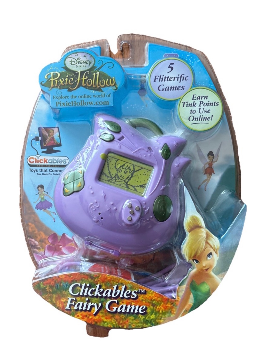 Disney Pixie Hollow Clickables Purple Handheld Fairy Game with Green Buttons